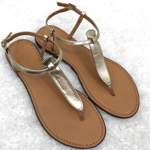 J. Crew Factory Shoes | J Crew Metallic Gold Tstrap Thong Sandal | Poshmark